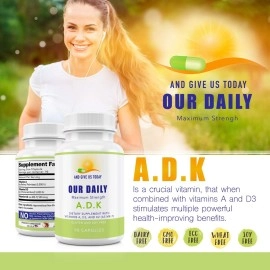 Our Daily Vites ADK Vitamin Supplement - Vitamin A, D3 & K (as MK7) - Bone & Immune System Support - High Potency Vitamins with Non GMO Ingredients - Gluten Free, Soy Free Vegetable Capsules