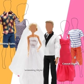 EUtenghao 29Pcs Doll Clothes And Accessories For Ken Doll And Barbie Doll Includes 12 Set Wear Clothes Jeans And Wedding Dresses Tandem Bike Glasses Dog Bag And Colorful Balloons For Ken Barbie Doll