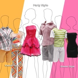 EUtenghao 29Pcs Doll Clothes And Accessories For Ken Doll And Barbie Doll Includes 12 Set Wear Clothes Jeans And Wedding Dresses Tandem Bike Glasses Dog Bag And Colorful Balloons For Ken Barbie Doll