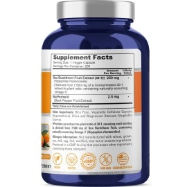NusaPure Sea Buckthorn (Omega 7) 2250mg 200 Veggie Powder Caps - Extract 5:1, Non-GMO & Gluten Free