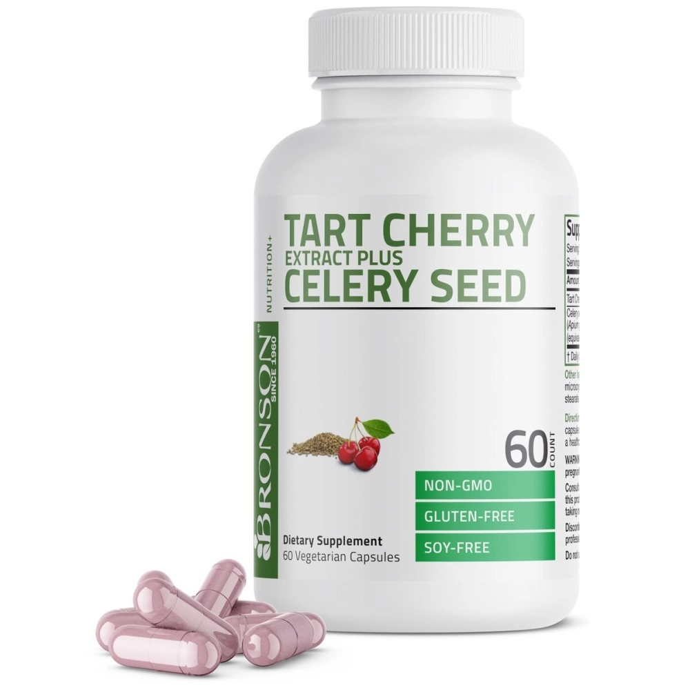 Bronson Tart Cherry Extract + Celery Seed Capsules - Powerful Uric Acid Cleanse, Joint Mobility Support & Muscle Recovery Supplement - Non-GMO Formula - 60 Vegetarian Capsules