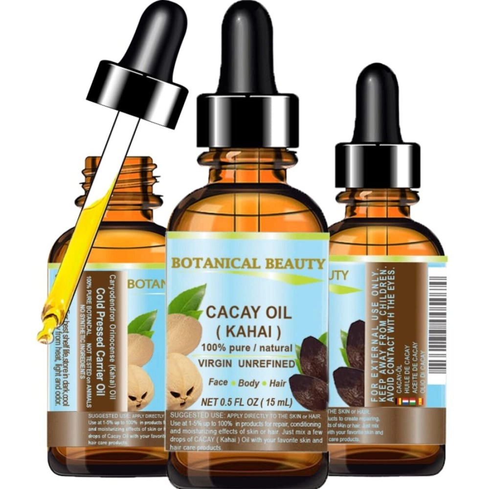 Botanical Beauty CACAY (Kahai) OIL 100% Pure Natural Virgin Unrefined WILD GROW Anti Ageing Anti Wrinkle Face Oil nutrient rich in natural Retinol Vitamin A, E. 0.5 Fl.oz.- 15 ml by