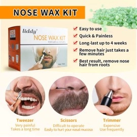liddy Dance Nose Hair Removal - Wax Kit for Men and Women with 50g, 20 Applicators, 10 Pods, 1 Measuring Cup, 8 Moustache Stencils