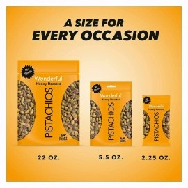 Wonderful Pistachios No Shells, Honey Roasted Nuts, 5.5 Ounce Resealable Bag, Protein Snacks, Gluten Free, Healthy Sweet Snacks