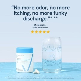 Happy v Dr. Formulated l Probiotics for Women, Clinically Proven Womens Probiotic for l Health & pH Balance Complex, Natural BV Treatment & Yeast Infection Prebiotics, 60 Vegan Capsules