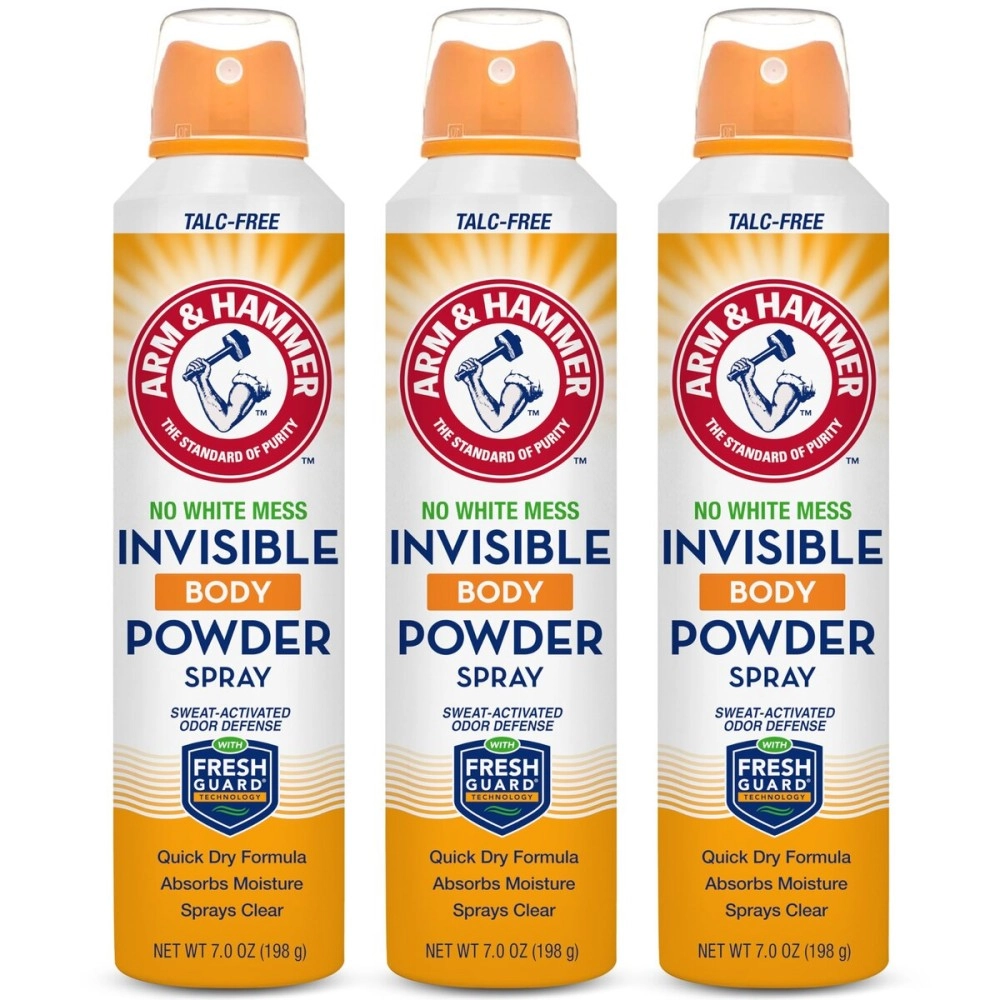 Arm & Hammer Invisible Body Powder Spray, Clear Talc-Free Body Odor & Sweat Control for Men & Women, Spray Body Powder for Women and Men, Arm and Hammer Body Spray Powder, 7 Oz (3 Pack)