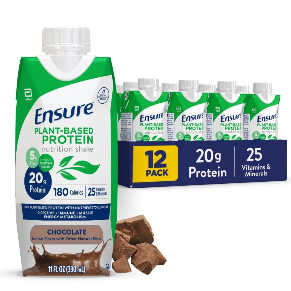 Ensure Plant-Based Vegan Protein Chocolate Nutrition Shake I Gluten-Free I Dairy-Free I Soy-Free Shake 12 Pack
