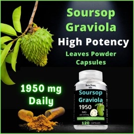 BEIN DOUX 1950mg Soursop Graviola Capsules (Guanbana) Organic Leaves Powder Rich in Potent Anti-Oxidants - 120 Capsules 40 Servings