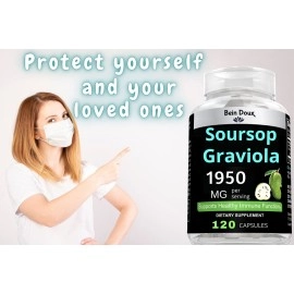 BEIN DOUX 1950mg Soursop Graviola Capsules (Guanbana) Organic Leaves Powder Rich in Potent Anti-Oxidants - 120 Capsules 40 Servings