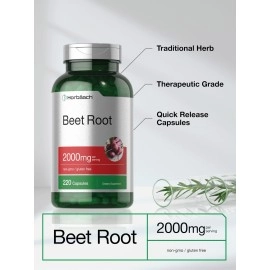 Horbach Beet Root Powder Capsules 1500mg 250 Pills Herbal Extract Gluten Free, Non-GMO Supplement by