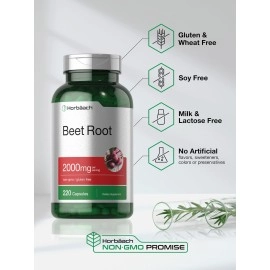 Horbach Beet Root Powder Capsules 1500mg 250 Pills Herbal Extract Gluten Free, Non-GMO Supplement by