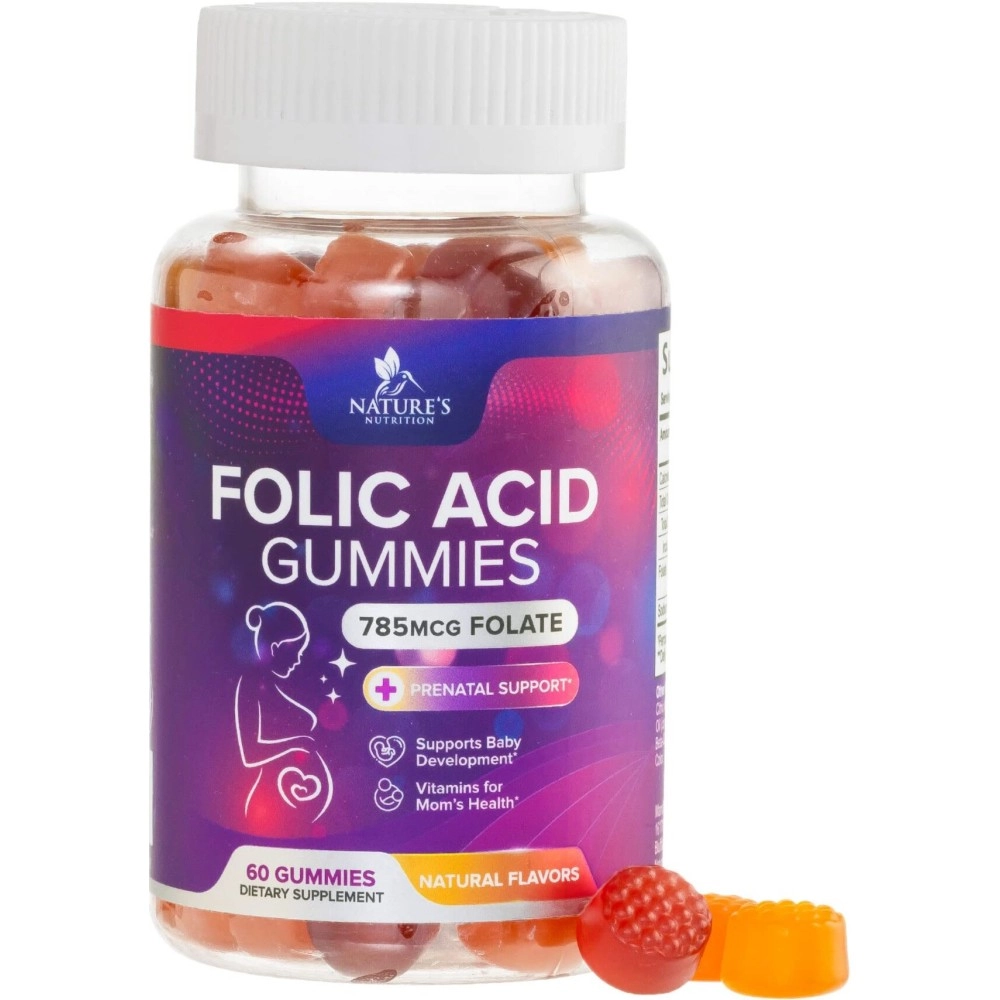 Folic Acid Gummies for Women, Essential Prenatal Vitamins for Mom & Baby, Prenatal Gummy Supplement, B9 Chewable Extra Strength Folate Supplement for Before, During, and After Pregnancy - 60 Gummies
