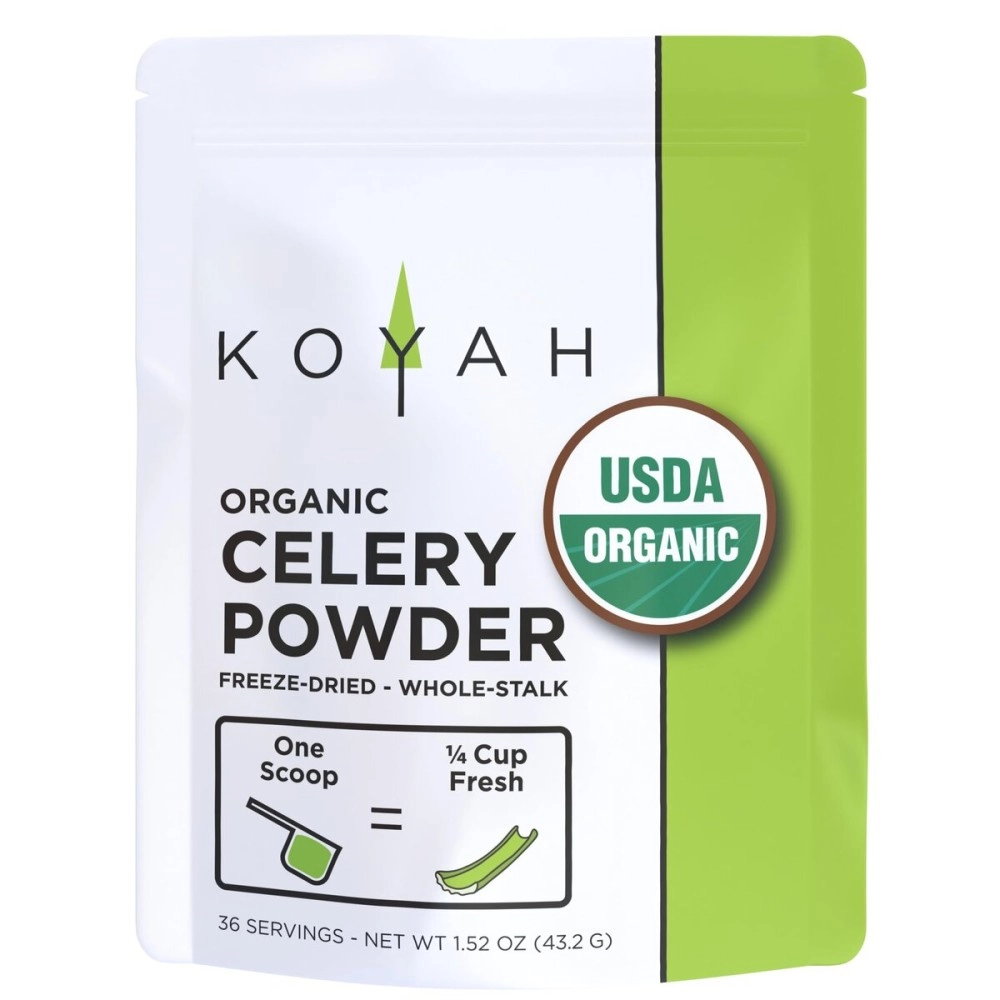 KOYAH - Organic USA Grown Celery Powder (1 Scoop = 1/4 Cup Fresh): 36 Servings, Freeze-dried, Whole-Stalk Powder