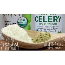 KOYAH - Organic USA Grown Celery Powder (1 Scoop = 1/4 Cup Fresh): 36 Servings, Freeze-dried, Whole-Stalk Powder