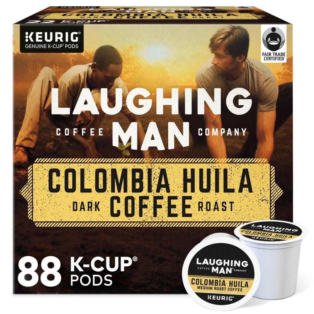 Laughing Man Colombia Huila Coffee, Keurig Single Serve K-Cup Pods, Dark Roast, 88 Count (4 Packs of 22)