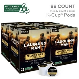 Laughing Man Colombia Huila Coffee, Keurig Single Serve K-Cup Pods, Dark Roast, 88 Count (4 Packs of 22)