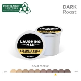 Laughing Man Colombia Huila Coffee, Keurig Single Serve K-Cup Pods, Dark Roast, 88 Count (4 Packs of 22)
