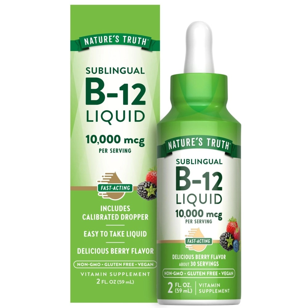 Nature\'s Truth B12 Sublingual Liquid Drops | 10,000 Mcg | 2 Oz | Fast Acting | Vegetarian, Non-Gmo & Gluten Free | By