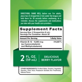 Nature\'s Truth B12 Sublingual Liquid Drops | 10,000 Mcg | 2 Oz | Fast Acting | Vegetarian, Non-Gmo & Gluten Free | By