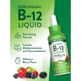 Nature\'s Truth B12 Sublingual Liquid Drops | 10,000 Mcg | 2 Oz | Fast Acting | Vegetarian, Non-Gmo & Gluten Free | By