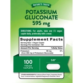 Nature\'s Truth Potassium Gluconate 595Mg | 100 Capsules | Vegetarian, Non-Gmo, Gluten Free Supplement | By