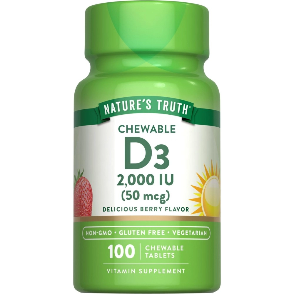 Nature\'s Truth Chewable Vitamin D3 2,000 IU | 100 Tablets | Berry Flavor | Vegetarian, Non-GMO, Gluten Free