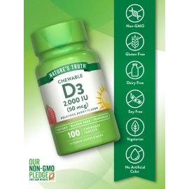 Nature\'s Truth Chewable Vitamin D3 2,000 IU | 100 Tablets | Berry Flavor | Vegetarian, Non-GMO, Gluten Free