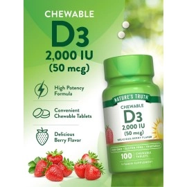 Nature\'s Truth Chewable Vitamin D3 2,000 IU | 100 Tablets | Berry Flavor | Vegetarian, Non-GMO, Gluten Free