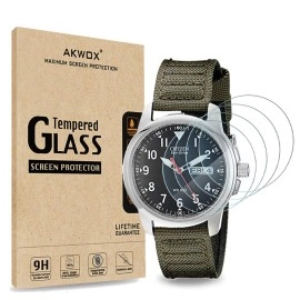 AKWOX (Pack of 4) Tempered Glass Screen Protector for Citizen BM8180-03E, [0.3mm 2.5D High Definition 9H] Premium Clear Screen Protector for Citizen BM8180-03E