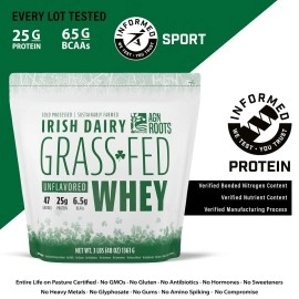 AGN Roots Grassfed Whey Protein | Certified Brand List ASPCA | Certified Entire Life On Pasture Grass Fed | Unflavored | Informed Choice & Sport | Sustainably Farmed | Certified by A Greener World