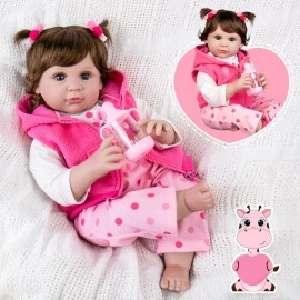 Aori Reborn Baby Dolls 22 Inch Weighted Girl Doll With Pink Clothes And Deer Toy Accessories