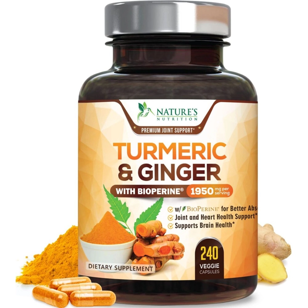 Nature\'s Nutrition Turmeric & Ginger Supplement with BioPerine (1950mg,240 Capsules)