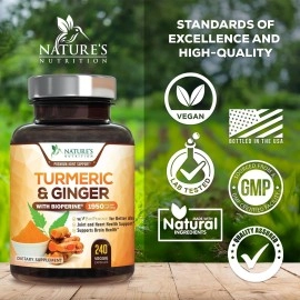 Nature\'s Nutrition Turmeric & Ginger Supplement with BioPerine (1950mg,240 Capsules)