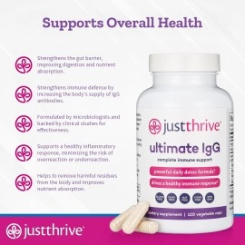 Just Thrive - Ultimate IgG - Complete Immune Support Supplement - Detox Formula, 120 Vegetable Capsules