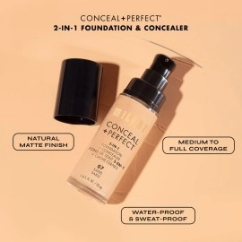 Milani Conceal + Perfect 2-in-1 Foundation + Concealer - Cream (1 Fl. Oz.) Liquid Foundation - Cover Under-Eye Circles, Blemishes & Skin Discoloration for a Flawless Complexion