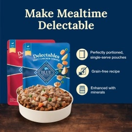 Blue Buffalo Delectables Grain Free Natural Wet Dog Food Topper Variety Pack, Chicken Dinner & Beef Dinner 12 pack (3-oz - 6 of each flavor)