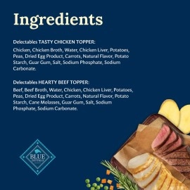 Blue Buffalo Delectables Grain Free Natural Wet Dog Food Topper Variety Pack, Chicken Dinner & Beef Dinner 12 pack (3-oz - 6 of each flavor)