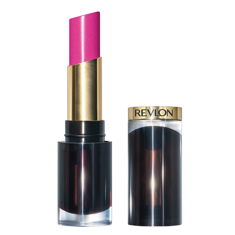 REVLON Super Lustrous Glass Shine Lipstick, Flawless Moisturizing Lip Color with Aloe, Hyaluronic Acid and Rose Quartz, Fuchsia Gleam (022), 0.15 oz