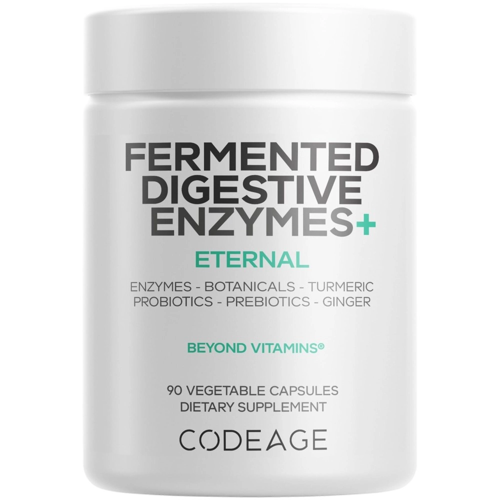 Codeage Digestive Enzymes Supplement, 3-Month Supply, Gut Health Probiotics, Prebiotics, Fermented Multi Enzymes, Plant-Based Superfood, One Capsule a Day, Vegan, Non-GMO, 90 Capsules