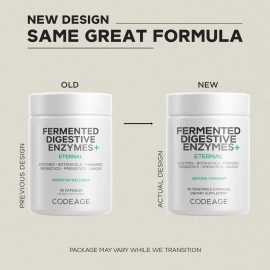 Codeage Digestive Enzymes Supplement, 3-Month Supply, Gut Health Probiotics, Prebiotics, Fermented Multi Enzymes, Plant-Based Superfood, One Capsule a Day, Vegan, Non-GMO, 90 Capsules