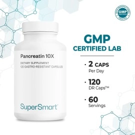 Supersmart - Pancreatin Supplement - Contain Synergistic Digestive Enzimes - Fully Supports Digestion and Improves The Body\'s Absorption of Nutrients | Non-GMO & Gluten Free - 120 DR Capsules