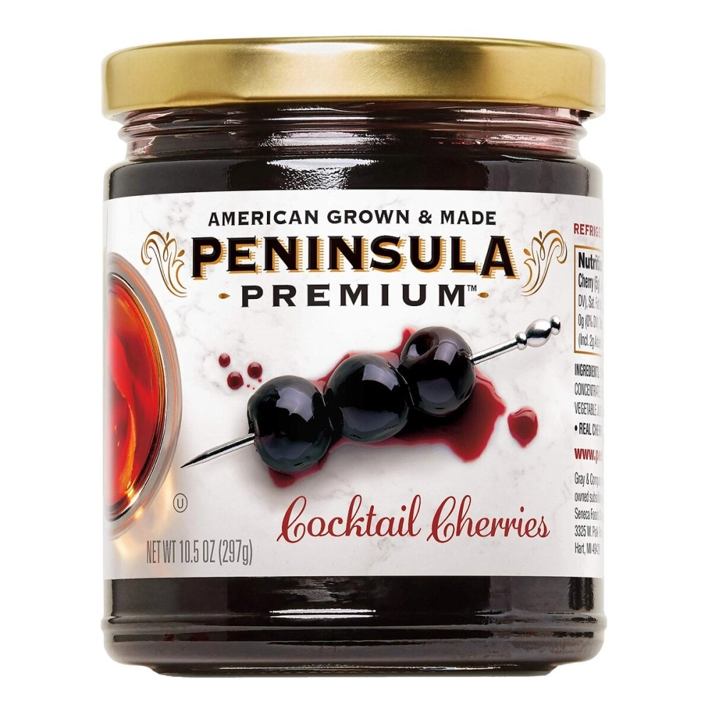 Peninsula Premium Cocktail Cherries | Award Winning | Deep Burgundy-Red | Silky Smooth, Rich Syrup | Luxe Fruit Forward, Sweet-Tart Flavor | Gourmet | American Grown & Made | 10.5 Ounce