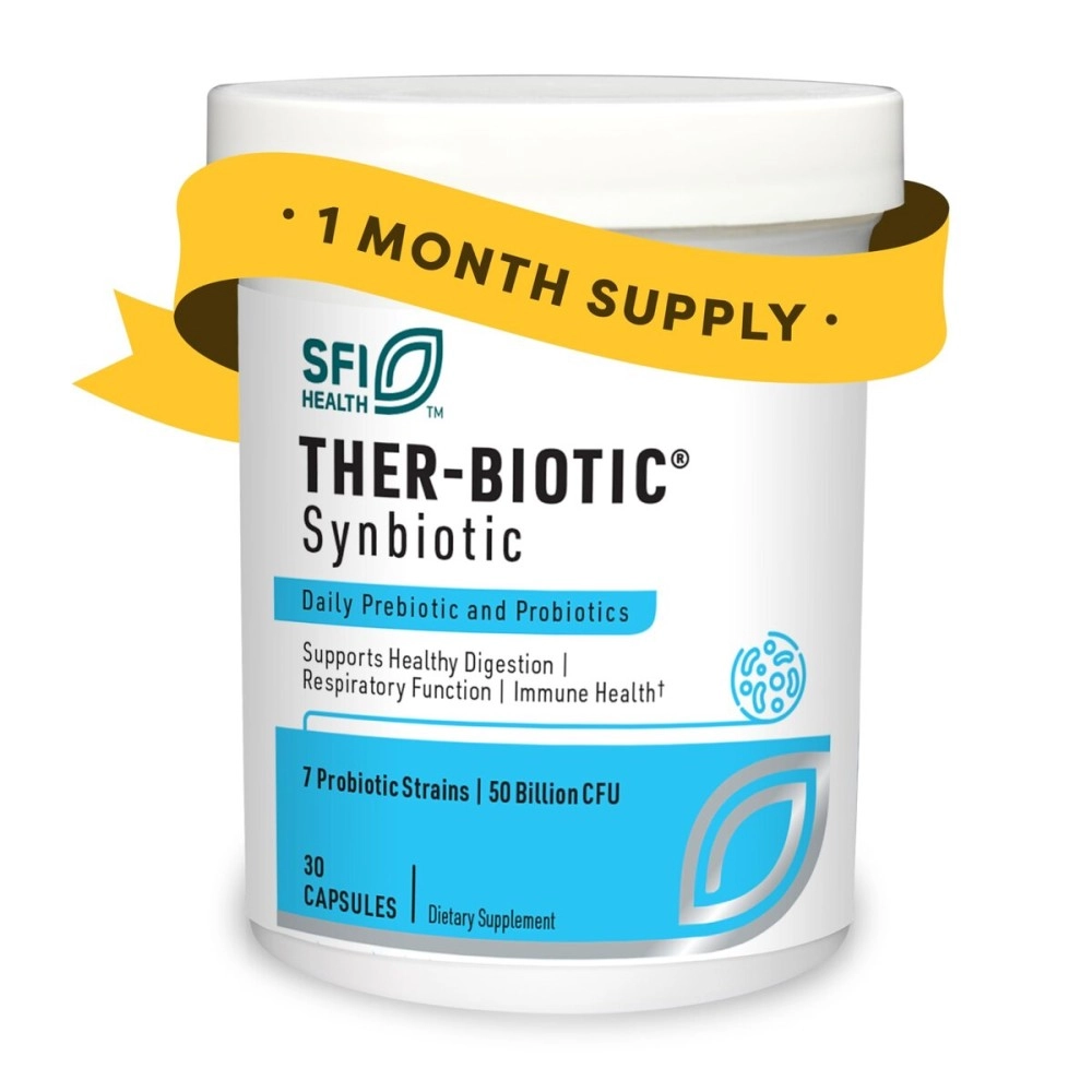 Klaire Labs SFI Health Ther-Biotic Synbiotic Prebiotics & Probiotics for Women & Men - Daily Probiotic with Low FODMAP Prebiotic - Gut, Immune, Respiratory & Digestive Health Support (30 Capsules)