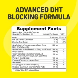 Herbtonics Foli-Tonic Advanced DHT Blocker To Stop Hair Loss, Hair Thinning & Help Thicker Hair Growth - Hair Regrowth Vitamin Supplement for Men and Women, 60 Vegan Capsules