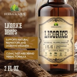 HERBALICIOUS Licorice Root Extract - Glycyrrhiza Glabra Extract Supplement for Digestion Restore Respiratory Health Fatigue & Immunity Support Vegetarian Gluten Free (2Fl Oz)