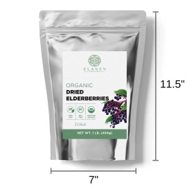 ELANEN naturals Organic Elderberries 1 lb. (16 oz), USDA Certified Organic Dried Elderberries Bulk, Elderberry Dried Organic, Dried Elderberry Berries Organic, Elder, Whole