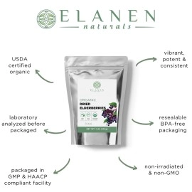 ELANEN naturals Organic Elderberries 1 lb. (16 oz), USDA Certified Organic Dried Elderberries Bulk, Elderberry Dried Organic, Dried Elderberry Berries Organic, Elder, Whole