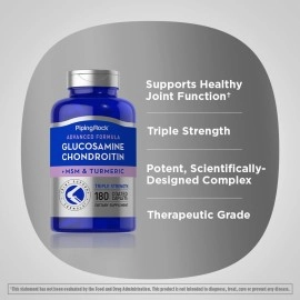 Piping Rock Triple Strength Glucosamine Chondroitin MSM | 180 Caplets | Advanced Supplement with Turmeric | Non-GMO, Gluten Free