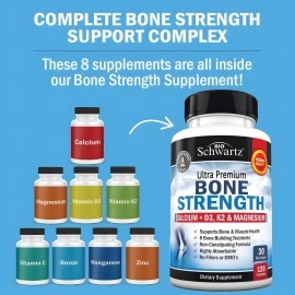 BioSchwartz Bone Strength Calcium Supplement w/Vitamin D3, K2, C, Magnesium, Zinc - 8 Bone-Building Nutrients, High Absorption, Non-Constipating Formula - 120 Veggie Capsules for Optimal Bone Health