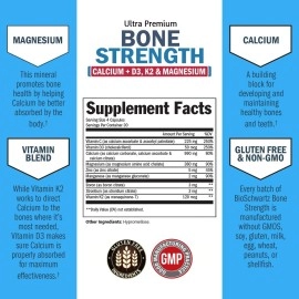 BioSchwartz Bone Strength Calcium Supplement w/Vitamin D3, K2, C, Magnesium, Zinc - 8 Bone-Building Nutrients, High Absorption, Non-Constipating Formula - 120 Veggie Capsules for Optimal Bone Health